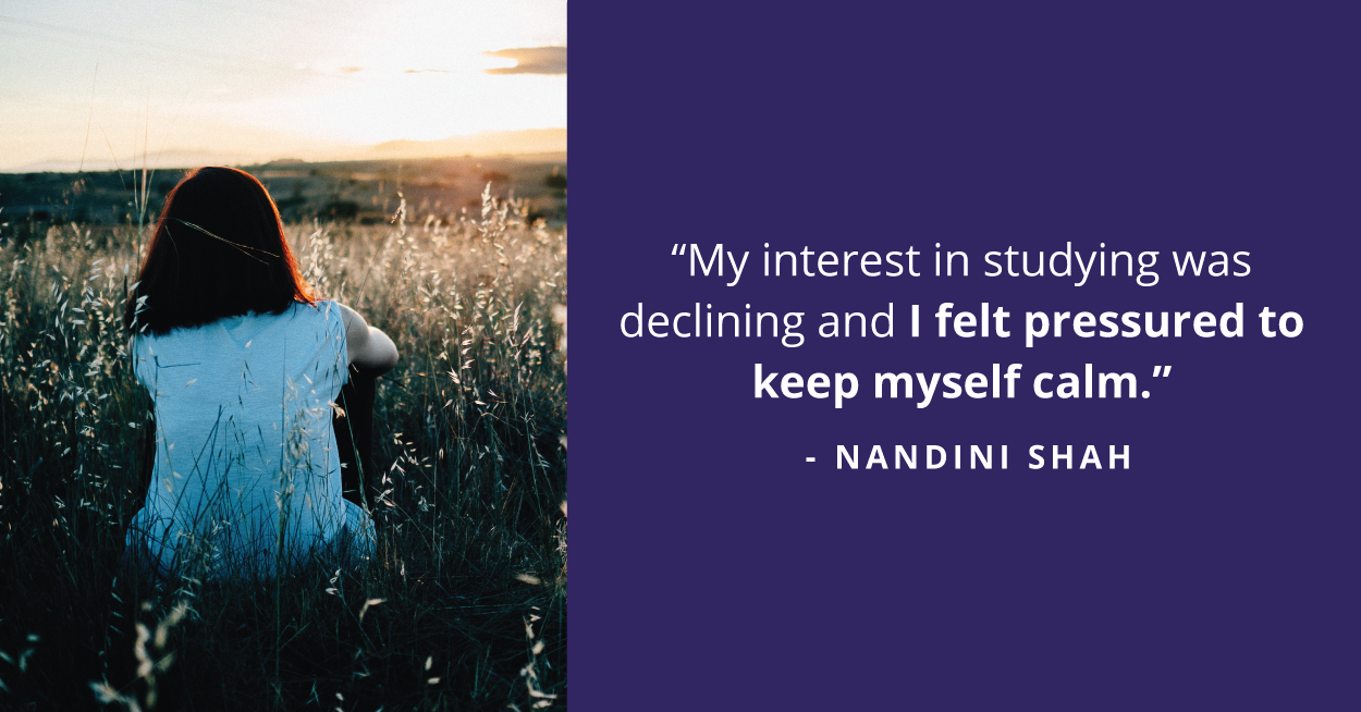 Nandini's change of perception from negative to positive thoughts.